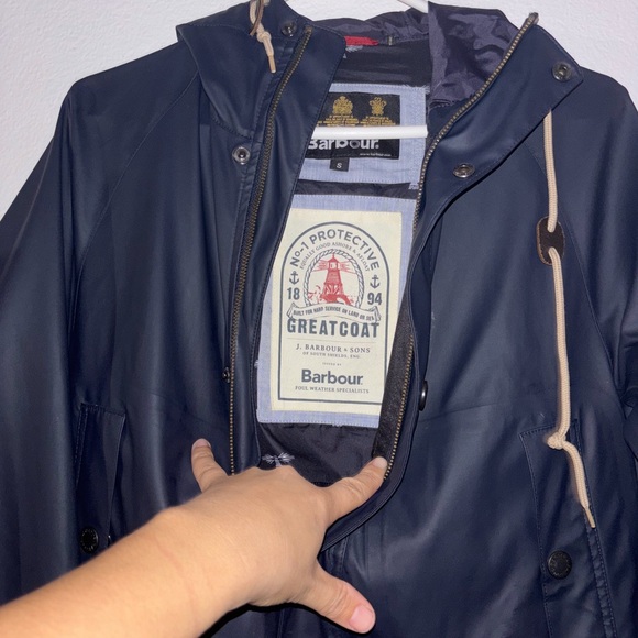 Barbour Dark Blue Raincoat with Hood small - Picture 4 of 6
